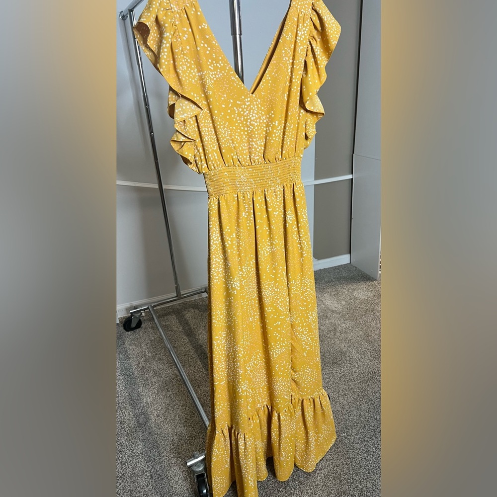 Express Mustard and White Polka Dot Dress